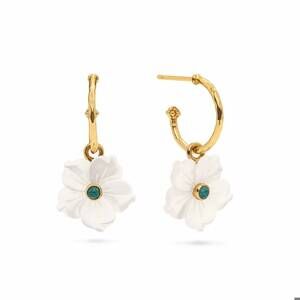 NEW CAPUCINE DE WULF women's mermaid garden hoops with flower charm in gold/ whi